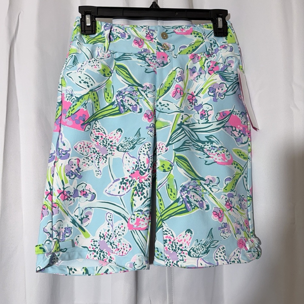Lilly Pulitzer Fairway Performance Shorts 00 UPF 50+ Bali Blue Sway This Way NWT - Picture 1 of 8